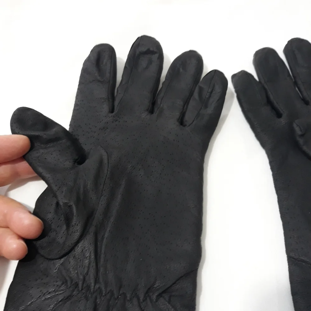 Vintage Genuine Leather Black Gloves Women's